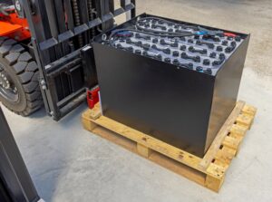 Forklift battery on a pallet