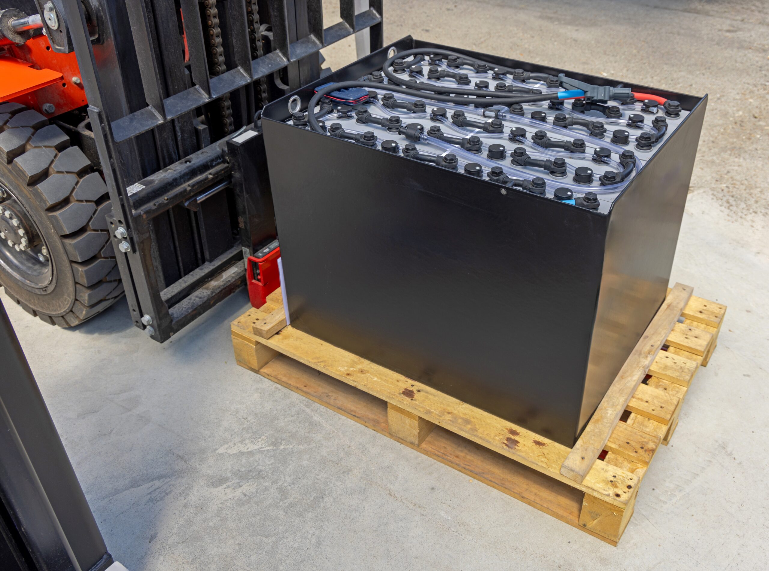 Forklift battery on a pallet